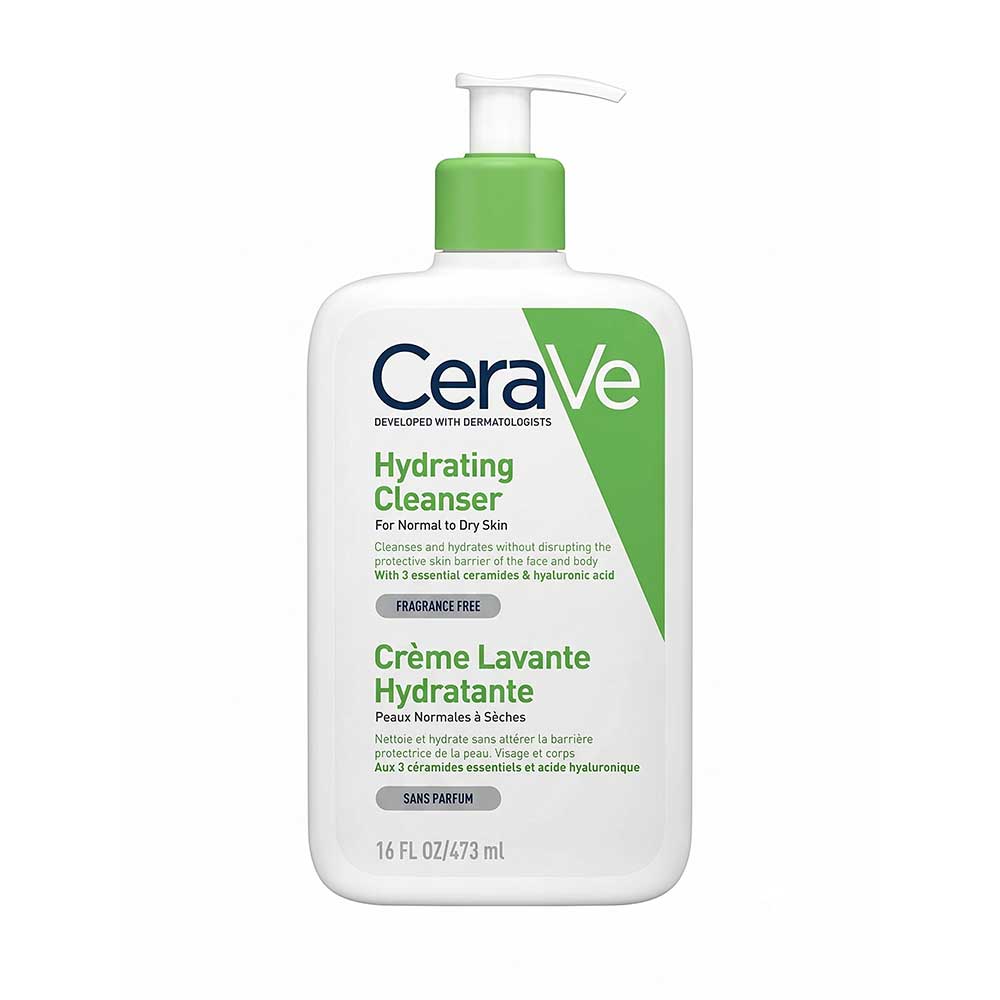 ژل شستشو سراوی پوست خشک مدل Hydrating حجم 473 میل با پمپ سبز در زمینه سفید